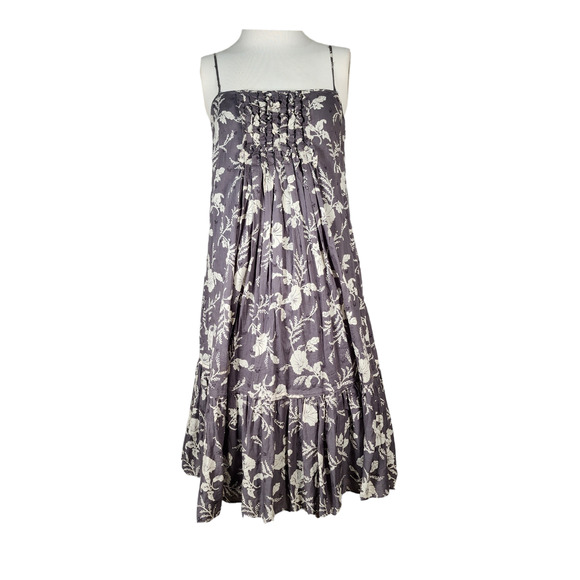 GAP Dresses & Skirts - 100% Cotton Gap Lined Sundress Grey Floral Print Ruffles Tucks Flocking Sz 4